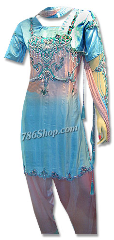  Sky Blue/Peach Silk Suit | Pakistani Dresses in USA- Image 1