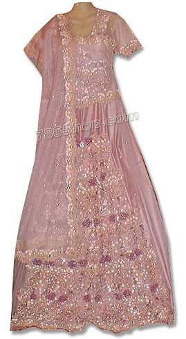  Pink Net Organza Lehnga | Pakistani Wedding Dresses- Image 1