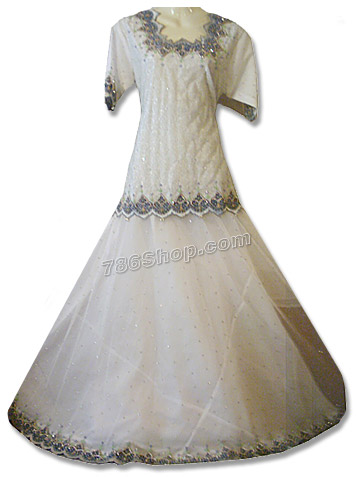  White Net Organza Lehnga | Pakistani Wedding Dresses- Image 1