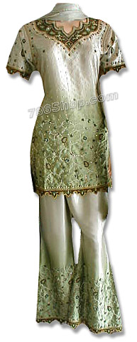  Green Satin Silk Trouser Suit  | Pakistani Dresses in USA- Image 1