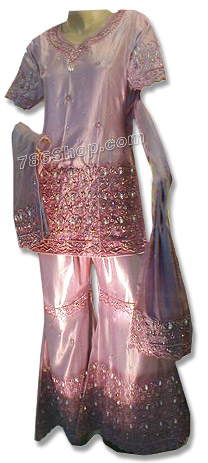  Tea Pink Satin Silk Sharara  | Pakistani Wedding Dresses- Image 1