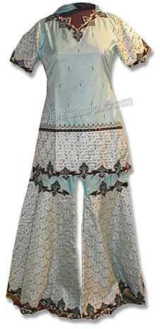 Sky Blue Katan Silk/Jamawar Sharara | Pakistani Wedding Dresses