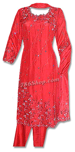  Red Silk Suit  | Pakistani Dresses in USA- Image 1