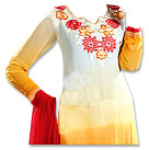 White/Mustard/Red Chiffon Suit- Pakistani Casual Clothes