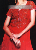 Red Chiffon Trouser Suit- Pakistani Formal Designer Dress