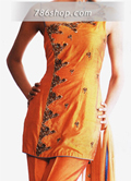 Orange Silk Trouser Suit- Pakistani Party Wear Dress