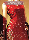 Deep Red Karandi Chiffon Suit- Pakistani Party Wear Dress