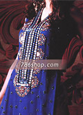 Blue/Golden Chiffon Trouser Suit- Pakistani Formal Designer Dress