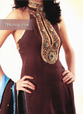 Dark Brown Chiffon Trouser Suit- Pakistani Party Wear Dress