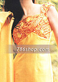 Yellow/Orange Silk Trouser Suit - Pakistani Party Wear Dress