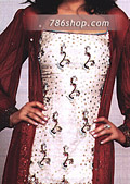 Off-White/Maroon Silk Gharara- Pakistani Party Wear Dress