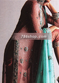 Tea Pink/Sea Green Chiffon Trouser Suit- Pakistani Party Wear Dress