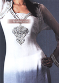 White/Grey Chiffon Suit - Pakistani Formal Designer Dress