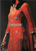 Red Chiffon Trouser Suit- Pakistani Formal Designer Dress