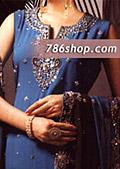 Blue/Dark Brown Chiffon Suit- Pakistani Formal Designer Dress