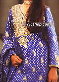 Royal Blue Jamawar Zarri Suit  - Pakistani Formal Designer Dress