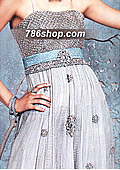 Off-white/Turquoise Chiffon - Pakistani Party Wear Dress