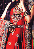 Red/Turquoise Chiffon Suit    - Pakistani Formal Designer Dress