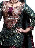 Green/Magenta Jamawar Zarri Gharara - Pakistani Party Wear Dress