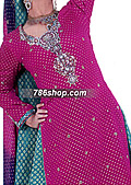 Magenta/Sea Green Jamawar Zarri Lehnga- Pakistani Wedding Dress