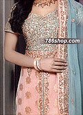 Peach/Sea Green Jamawar Chiffon Suit- Pakistani Party Wear Dress