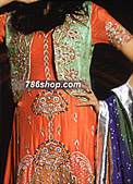 Orange/Light Green Silk Suit- Pakistani Party Wear Dress