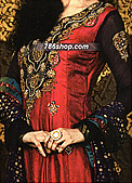 Deep Red Jamawar Suit - Pakistani Party Wear Dress