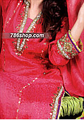 Hot Pink/Lime Green Jamawar Suit- Pakistani Party Wear Dress