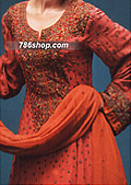 Rust Orange Chiffon Suit - Pakistani Formal Designer Dress