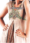 Off-White/Golden Chiffon Suit - Pakistani Formal Designer Dress