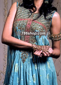 Turquoise Chiffon Jamawar Suit- Pakistani Formal Designer Dress