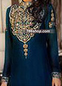 Navy Blue Crinkle Chiffon Suit - Pakistani Formal Designer Dress