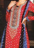 Red Chiffon Jamawar Suit 