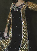 Black/Golden Chiffon Suit- Pakistani Formal Designer Dress