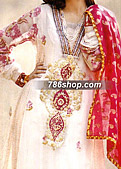 Off-White/Red Chiffon Suit - Pakistani Formal Designer Dress