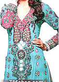 Turquoise/Purple Chiffon Suit - Pakistani Formal Designer Dress