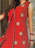 Red Crinkle Chiffon Suit - Pakistani Formal Designer Dress