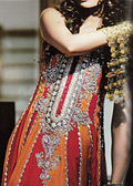 Orange/Red Chiffon Suit - Pakistani Formal Designer Dress