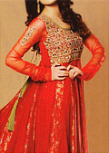 Red Jamawar Chiffon Suit