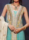 Turquoise/Cream Chiffon Suit - Pakistani Party Wear Dress