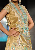 Golden/Turquoise Schmooze Silk Suit   - Pakistani Party Wear Dress