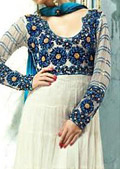 White/Blue Chiffon Suit - Pakistani Formal Designer Dress