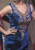 Blue/Red Velvet Suit- Pakistani Party Wear Dress