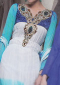 White/Turquoise Chiffon Suit- Pakistani Formal Designer Dress