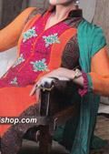 Orange/Sea Green Chiffon Suit- Pakistani Formal Designer Dress