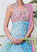 Sky Blue Crinkle Chiffon Suit- Pakistani Formal Designer Dress