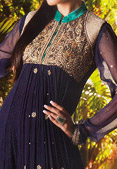 Navy Blue Crinkle Chiffon Suit- Pakistani Formal Designer Dress