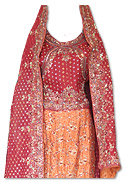 Maroon/Orange Pure Katan Silk Lehnga- Pakistani Bridal Dress