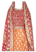 Red/Orange Pure Jamawar Silk Lehnga- Pakistani Wedding Dress