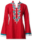 Red Linen Suit - Pakistani Casual Dress